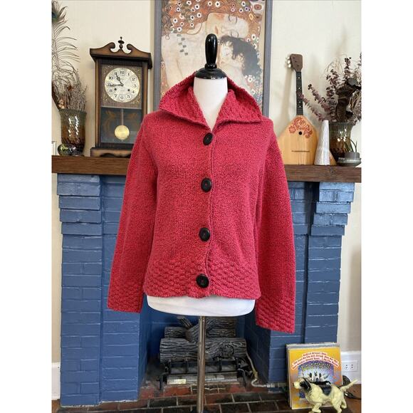 HABITAT Cardigan S/M Sweater Lagenlook Button Down 100% Cotton Chunky Knit Pink - Picture 1 of 12